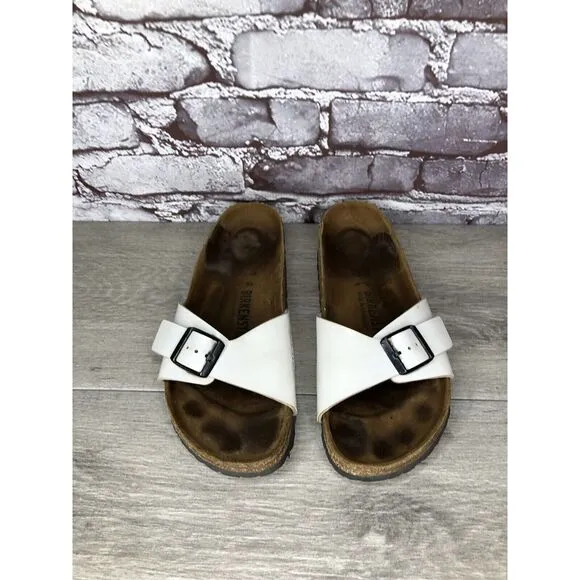 Birkenstock Madrid White Patent Leather Slides Sandals Women’s Sz 39EU/8.5M US