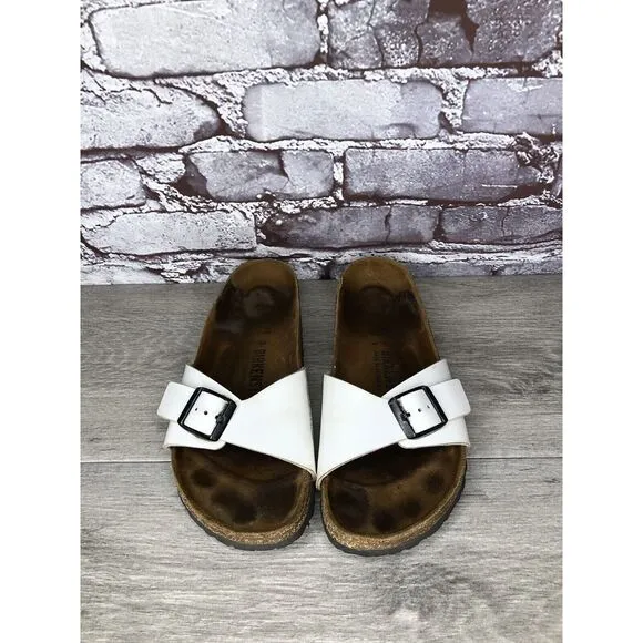 Birkenstock Madrid White Patent Leather Slides Sandals Women’s Sz 39EU/8.5M US