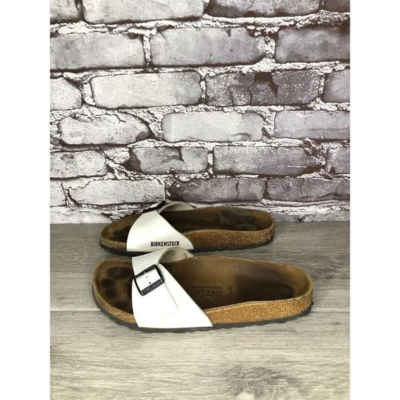 Birkenstock Madrid White Patent Leather Slides Sandals Women’s Sz 39EU/8.5M US