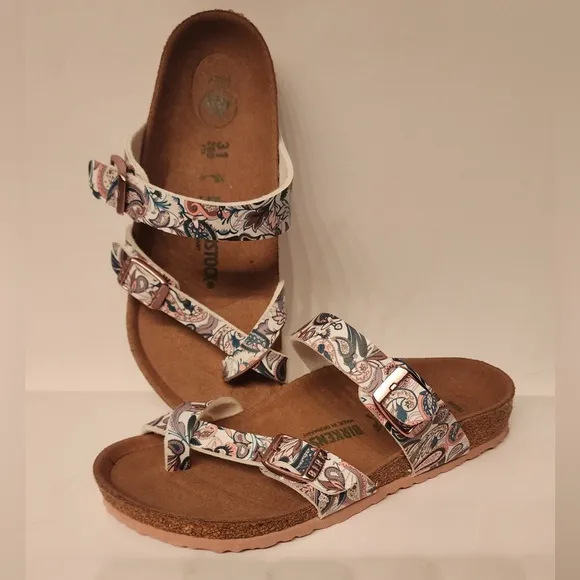 Birkenstock MAYARI KIDS Sandals White Pink Green Birko-Flor Size 31 13-13.5