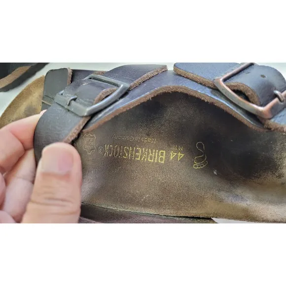 Birkenstock Men's Milano Leather Strappy Sandal Heel Strap Brown Buckle 44 US 11