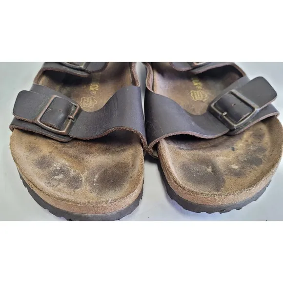 Birkenstock Men's Milano Leather Strappy Sandal Heel Strap Brown Buckle 44 US 11