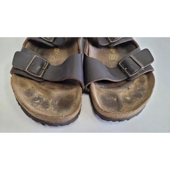 Birkenstock Men's Milano Leather Strappy Sandal Heel Strap Brown Buckle 44 US 11