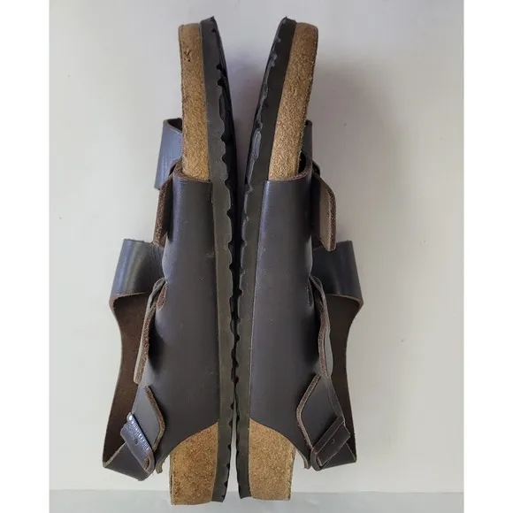 Birkenstock Men's Milano Leather Strappy Sandal Heel Strap Brown Buckle 44 US 11