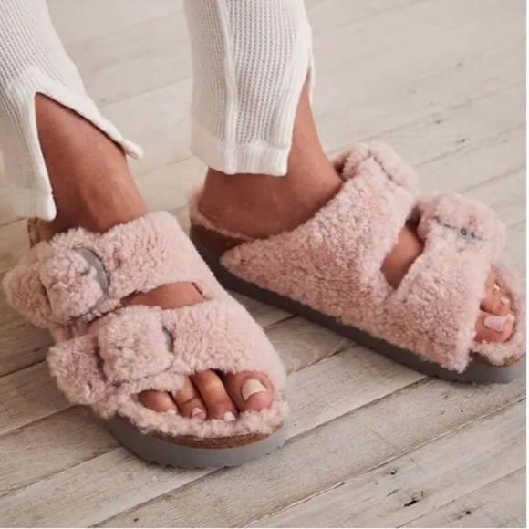 Birkenstock Papillio Arizona Big Buckle Teddy Crystal Rose Pink Teddy Sandals