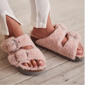 Birkenstock Papillio Arizona Big Buckle Teddy Crystal Rose Pink Teddy Sandals