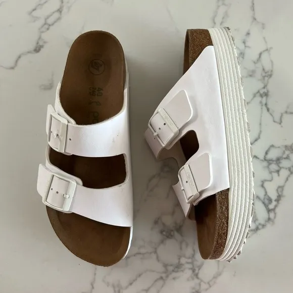 Birkenstock Papillio Arizona Platform Vegan Sandals – White – Size 40​