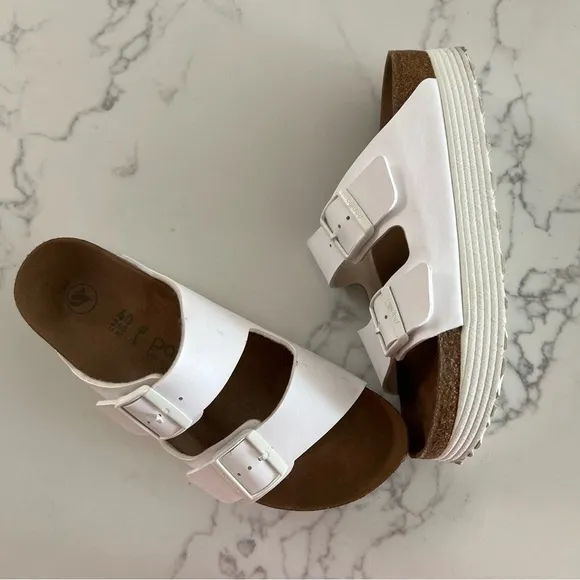 Birkenstock Papillio Arizona Platform Vegan Sandals – White – Size 40​