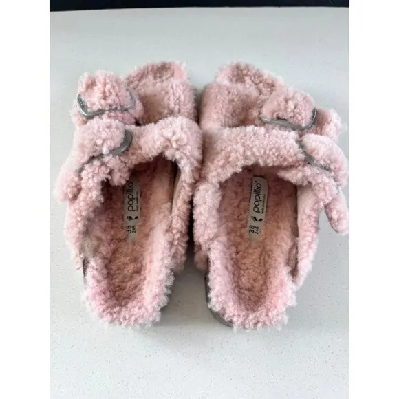 Birkenstock Papillio Big Buckle Teddy  Crystal Rose slide sandals size 38