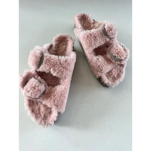 Birkenstock Papillio Big Buckle Teddy  Crystal Rose slide sandals size 38