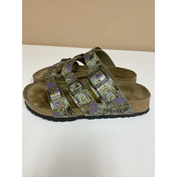 Birkenstock Papillio Florida Green Purple Floral 3 Strap Sandals US 5  EU 36