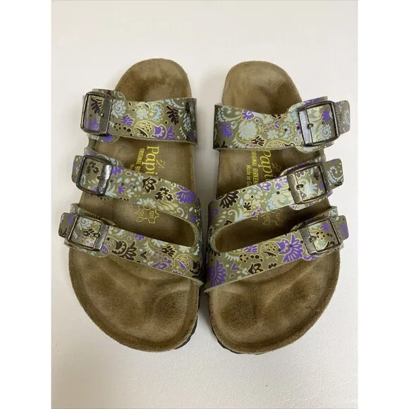 Birkenstock Papillio Florida Green Purple Floral 3 Strap Sandals US 5  EU 36