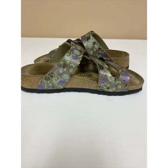 Birkenstock Papillio Florida Green Purple Floral 3 Strap Sandals US 5  EU 36