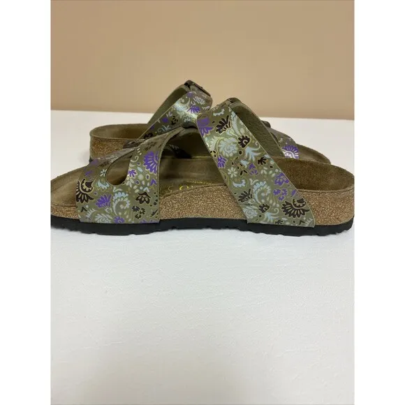 Birkenstock Papillio Florida Green Purple Floral 3 Strap Sandals US 5  EU 36