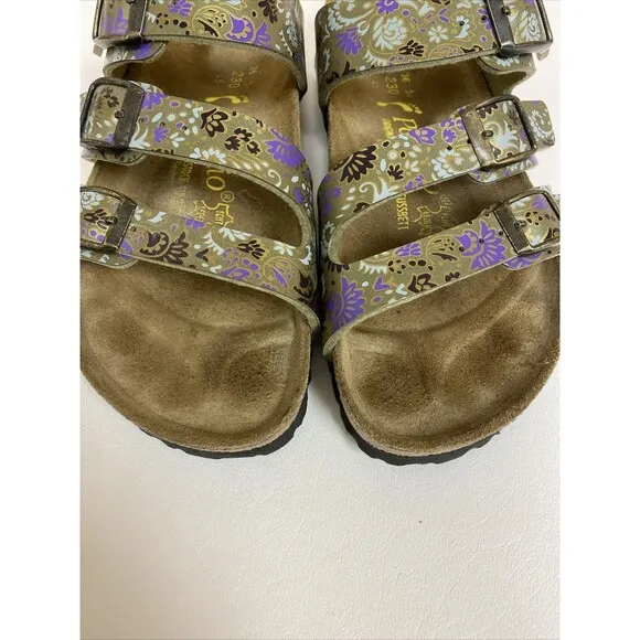 Birkenstock Papillio Florida Green Purple Floral 3 Strap Sandals US 5  EU 36