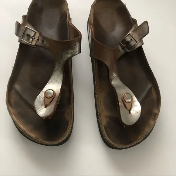 Birkenstock Papillio Gizeh style sandals silver and brown women’s size 40