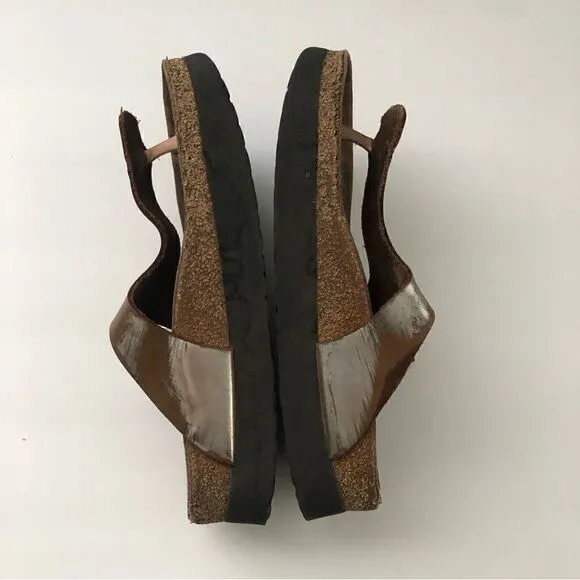 Birkenstock Papillio Gizeh style sandals silver and brown women’s size 40