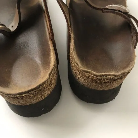 Birkenstock Papillio Gizeh style sandals silver and brown women’s size 40