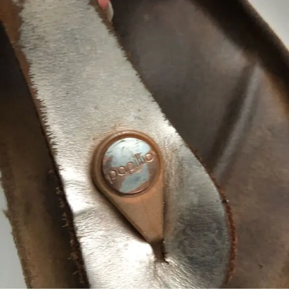 Birkenstock Papillio Gizeh style sandals silver and brown women’s size 40
