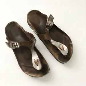 Birkenstock Papillio Gizeh style sandals silver and brown women’s size 40