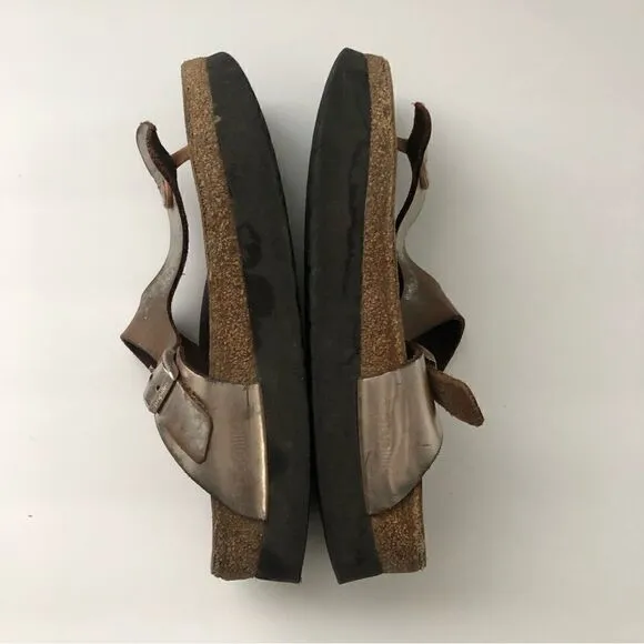 Birkenstock Papillio Gizeh style sandals silver and brown women’s size 40