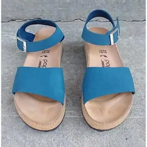Birkenstock Papillio Glenda Blue Leather Platform Sandals Size 37 EU 6 US