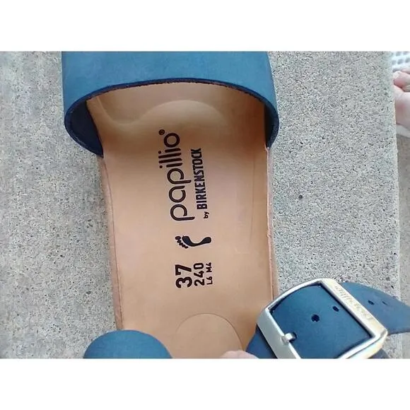 Birkenstock Papillio Glenda Blue Leather Platform Sandals Size 37 EU 6 US