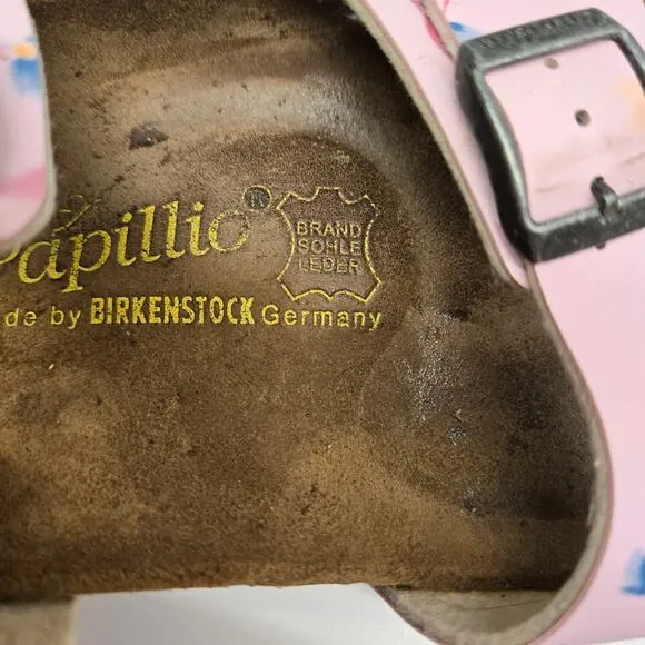 Birkenstock Papillio Light Pink Leather Floral Print Arizona Slide Sandals US 9