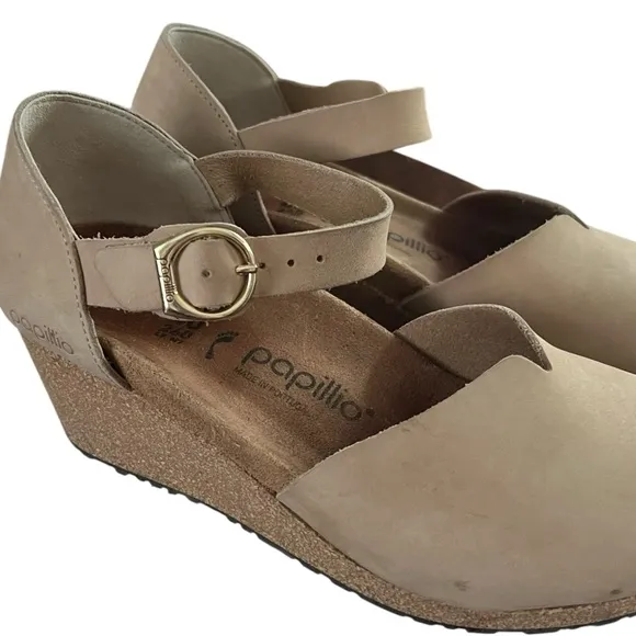 Birkenstock Papillio Mary Jane Wedge Sandals Shoes Sand Suede Size 40 or US 10