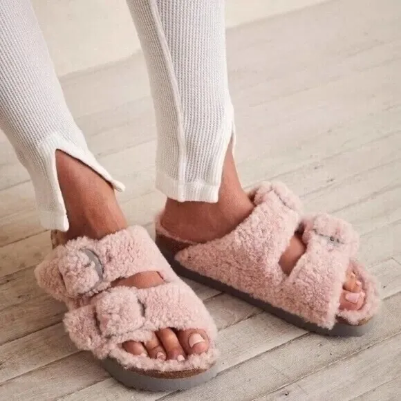 Birkenstock Papillio Womens Sz 36 Arizona Big Buckle Shearling Rose Pink NEW