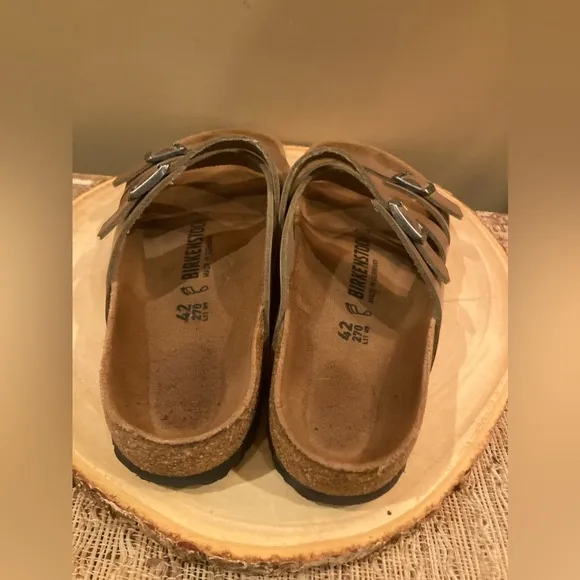Birkenstock Salina Metallic Rose Gold Leather Sandals Womens Size 42 Worn 2X