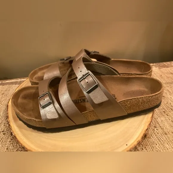 Birkenstock Salina Metallic Rose Gold Leather Sandals Womens Size 42 Worn 2X