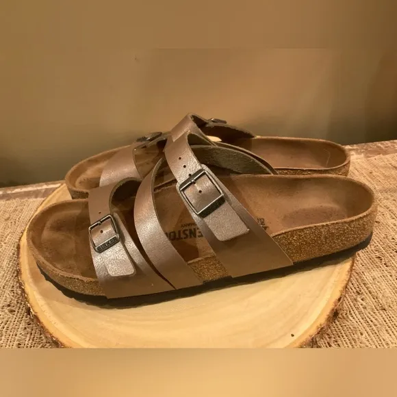 Birkenstock Salina Metallic Rose Gold Leather Sandals Womens Size 42 Worn 2X