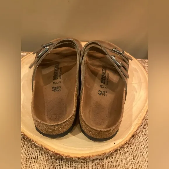 Birkenstock Salina Metallic Rose Gold Leather Sandals Womens Size 42 Worn 2X