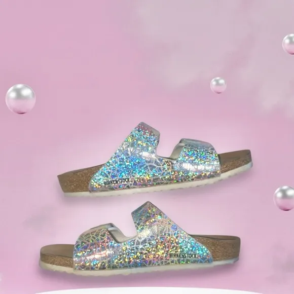 BIRKENSTOCK Sandals Iridescent Disco Arizona Vegan Silver Youth Size EU 34 US 3