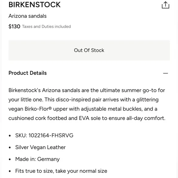 BIRKENSTOCK Sandals Iridescent Disco Arizona Vegan Silver Youth Size EU 34 US 3