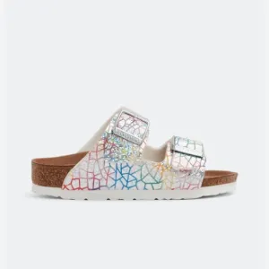 BIRKENSTOCK Sandals Iridescent Disco Arizona Vegan Silver Youth Size EU 34 US 3