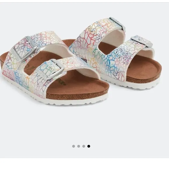 BIRKENSTOCK Sandals Iridescent Disco Arizona Vegan Silver Youth Size EU 34 US 3
