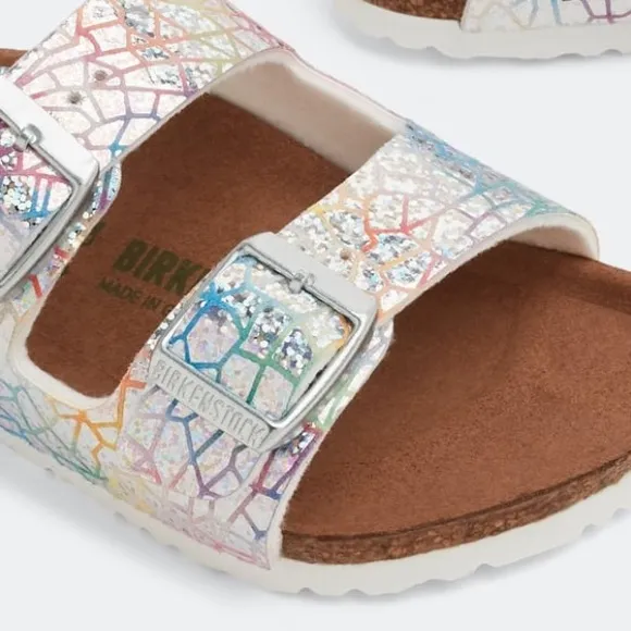 BIRKENSTOCK Sandals Iridescent Disco Arizona Vegan Silver Youth Size EU 34 US 3
