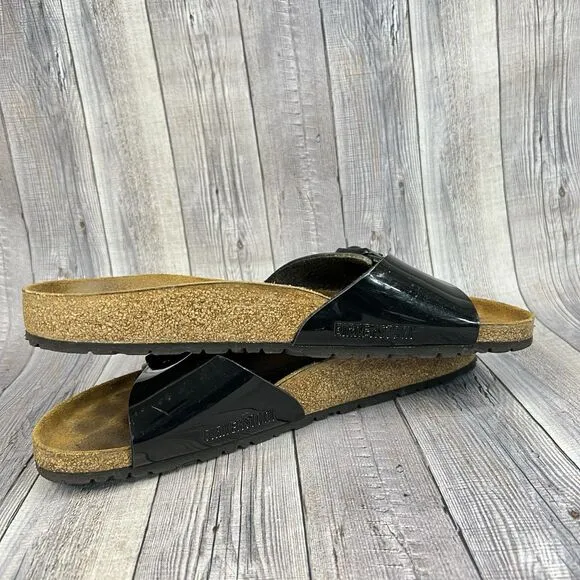 Birkenstock Sandals Women’s EU 41 Madrid Black Patent Slide Cork Footbed Comfy