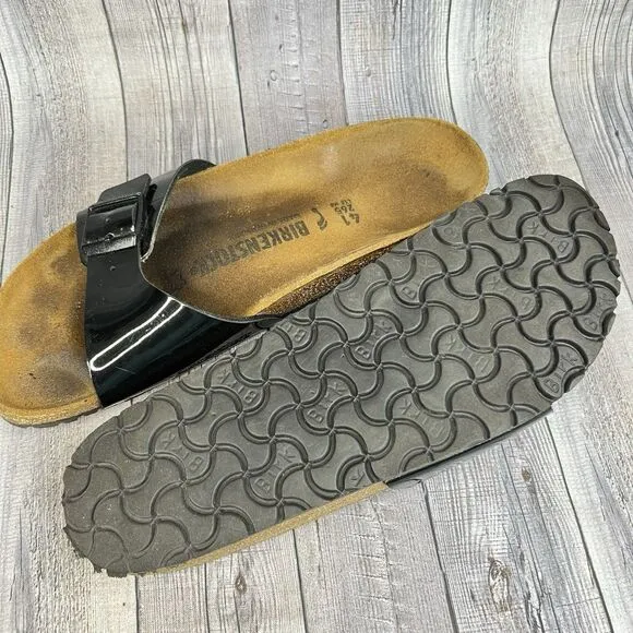 Birkenstock Sandals Women’s EU 41 Madrid Black Patent Slide Cork Footbed Comfy