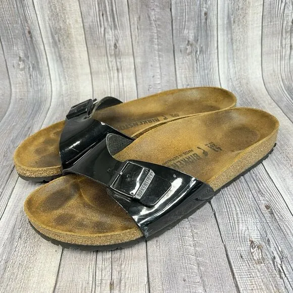 Birkenstock Sandals Women’s EU 41 Madrid Black Patent Slide Cork Footbed Comfy