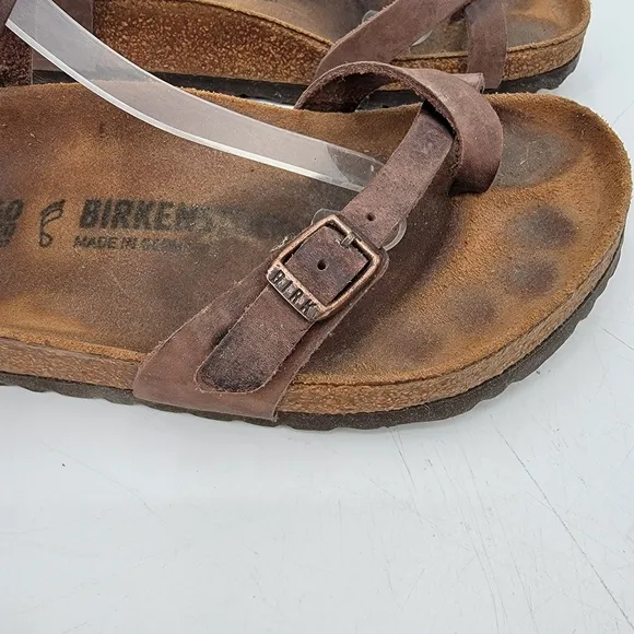 Birkenstock Sandals Yara Womens 9 Bohemian Brown Leather Ankle Wrap Minimalist