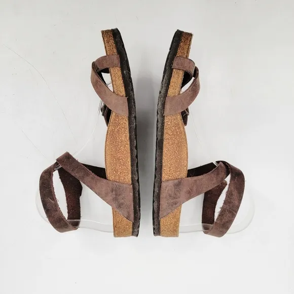 Birkenstock Sandals Yara Womens 9 Bohemian Brown Leather Ankle Wrap Minimalist