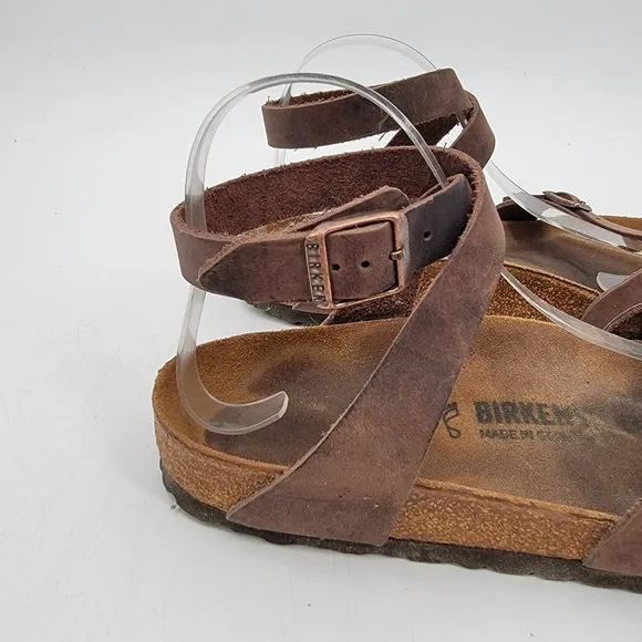 Birkenstock Sandals Yara Womens 9 Bohemian Brown Leather Ankle Wrap Minimalist