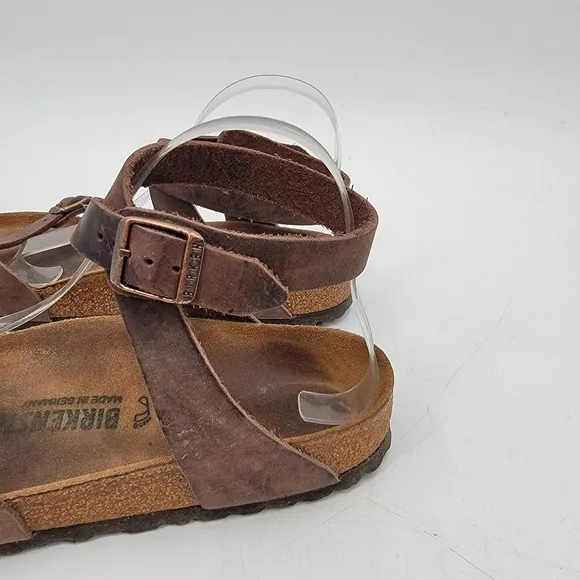 Birkenstock Sandals Yara Womens 9 Bohemian Brown Leather Ankle Wrap Minimalist