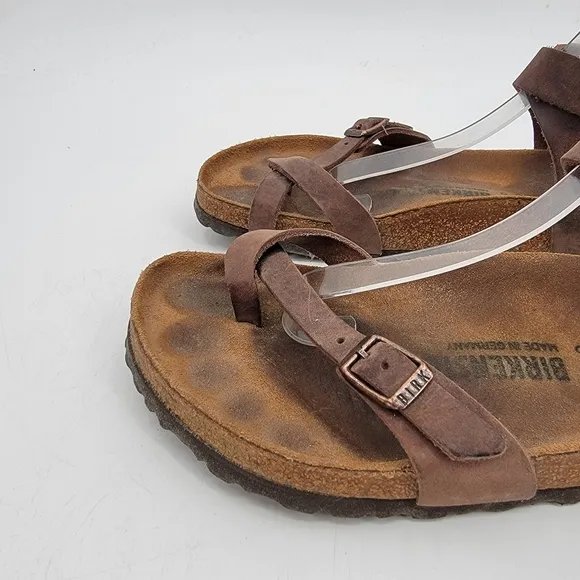 Birkenstock Sandals Yara Womens 9 Bohemian Brown Leather Ankle Wrap Minimalist