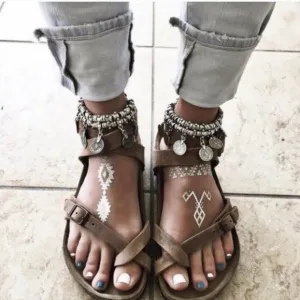 Birkenstock Sandals Yara Womens 9 Bohemian Brown Leather Ankle Wrap Minimalist