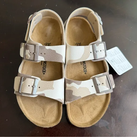 Birkenstock Tan and White Sandals with Adjustable Straps