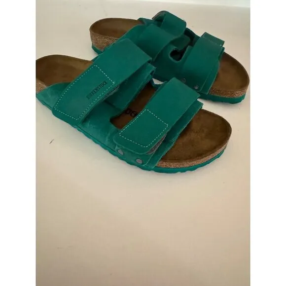 Birkenstock Uji Double Strap Slide Leather Sandals Green EU 37 Womens US 6 Men 4